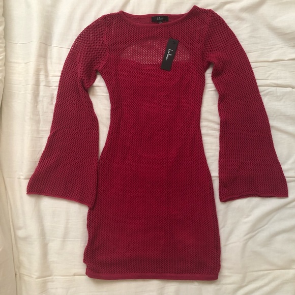 Lulus, Size Small Only The Best Berry Knit Long Sleeve Backless Mini Dress - Picture 3 of 8
